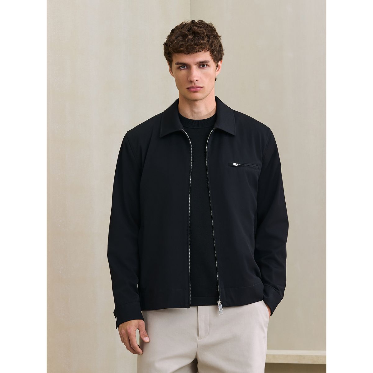 Veste-chemise zippée élégante en sergé noir, NEXT