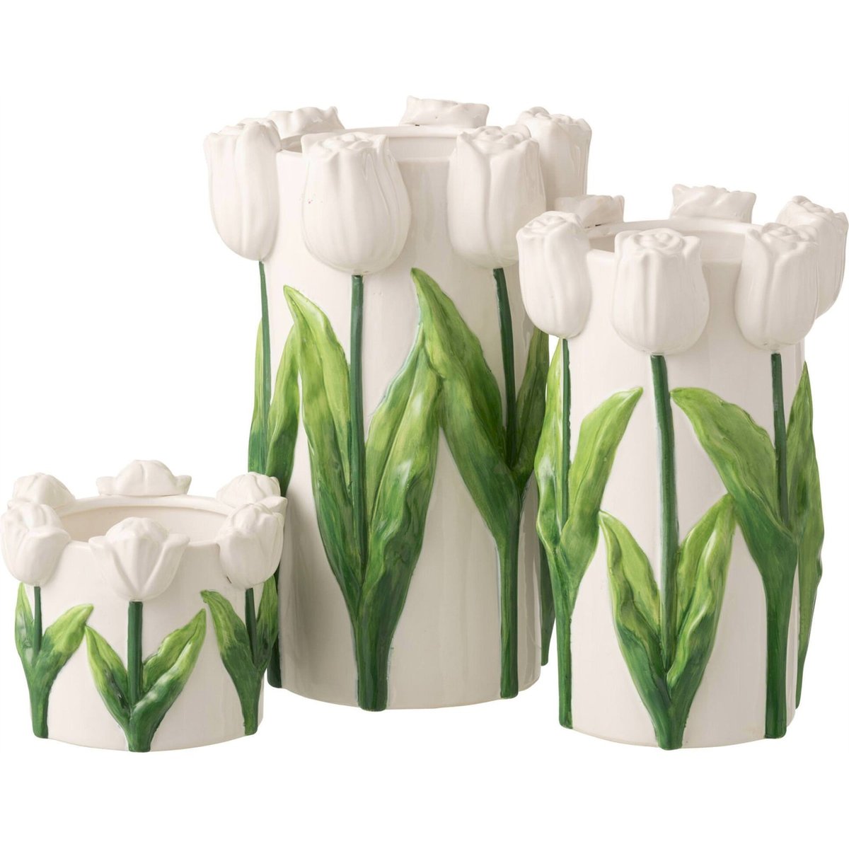 Cache-pot tulipe en céramique blanc et vert, RECOLLECTION