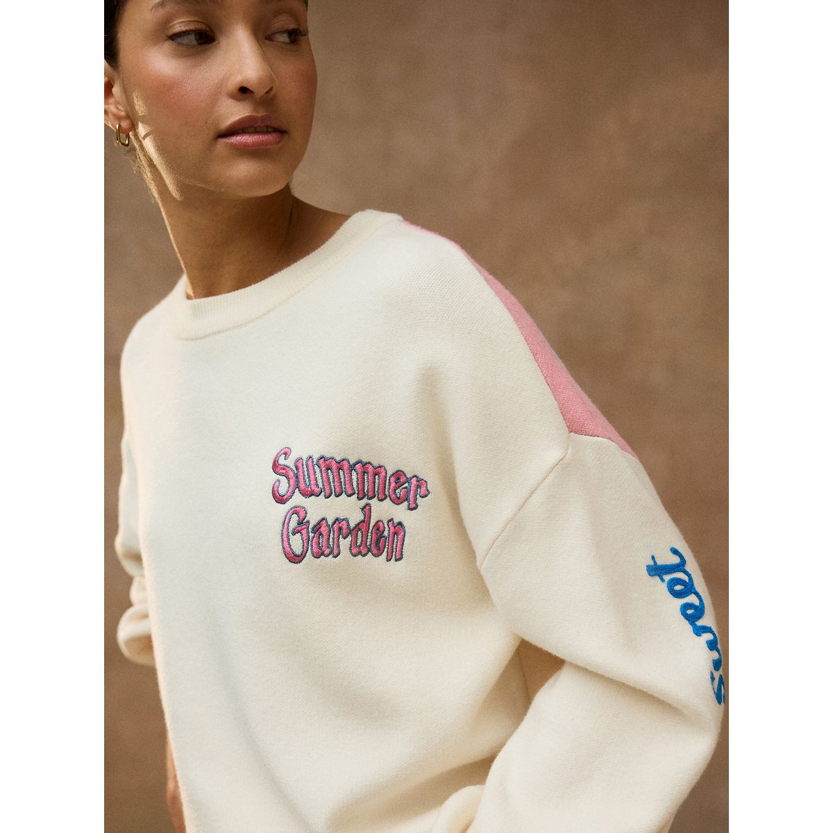 Sweat aspect maille à motif citron écru/rose, NEXT