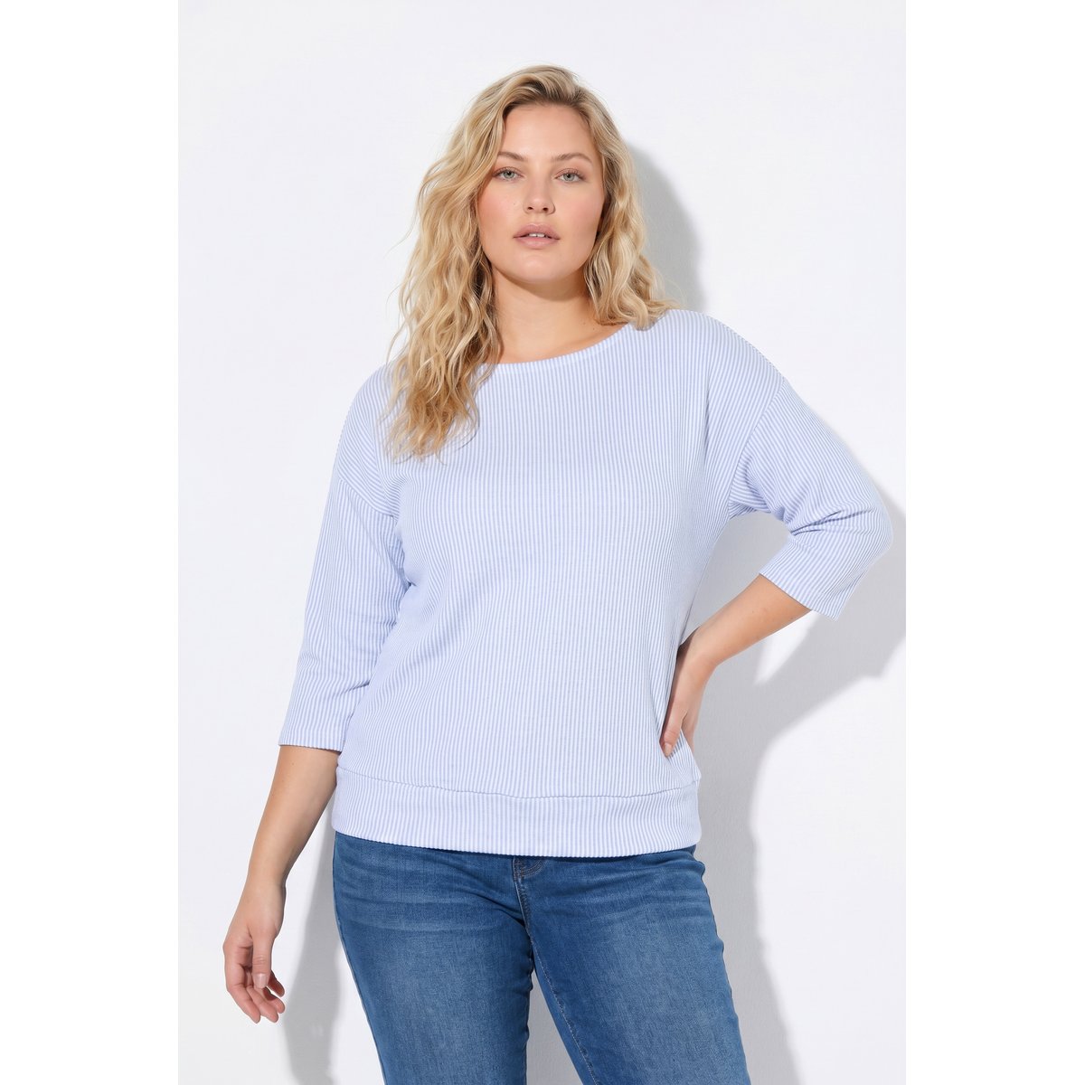 Sweat-shirt à rayures bleu clair, ULLA POPKEN