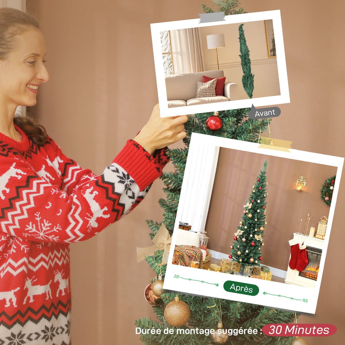 Sapin de Noël Plastique Vert vert, HOMCOM