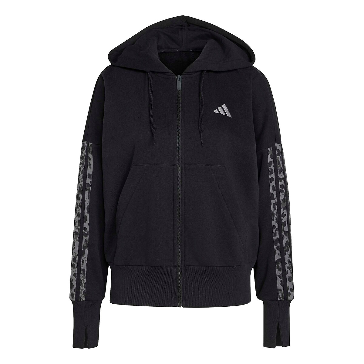 Sweat zippé à capuche manches longues imprimées léopard Essentials noir, ADIDAS SPORTSWEAR