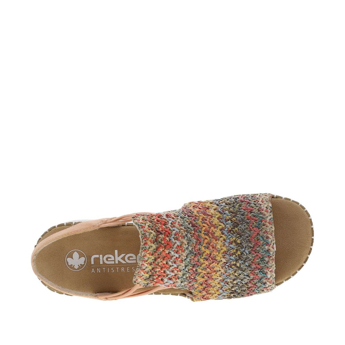 Sandales abricot avec une tige en tressage multicolore et à talon compensé abricot, RIEKER