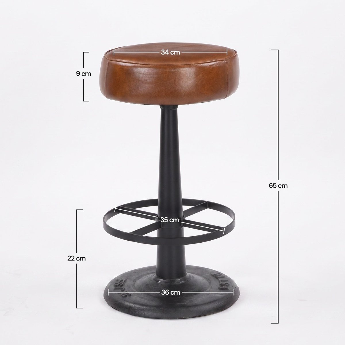 Tabouret pour îlot central 65 cm en cuir de buffle - LUCIEN marron, MAISON PAVANE