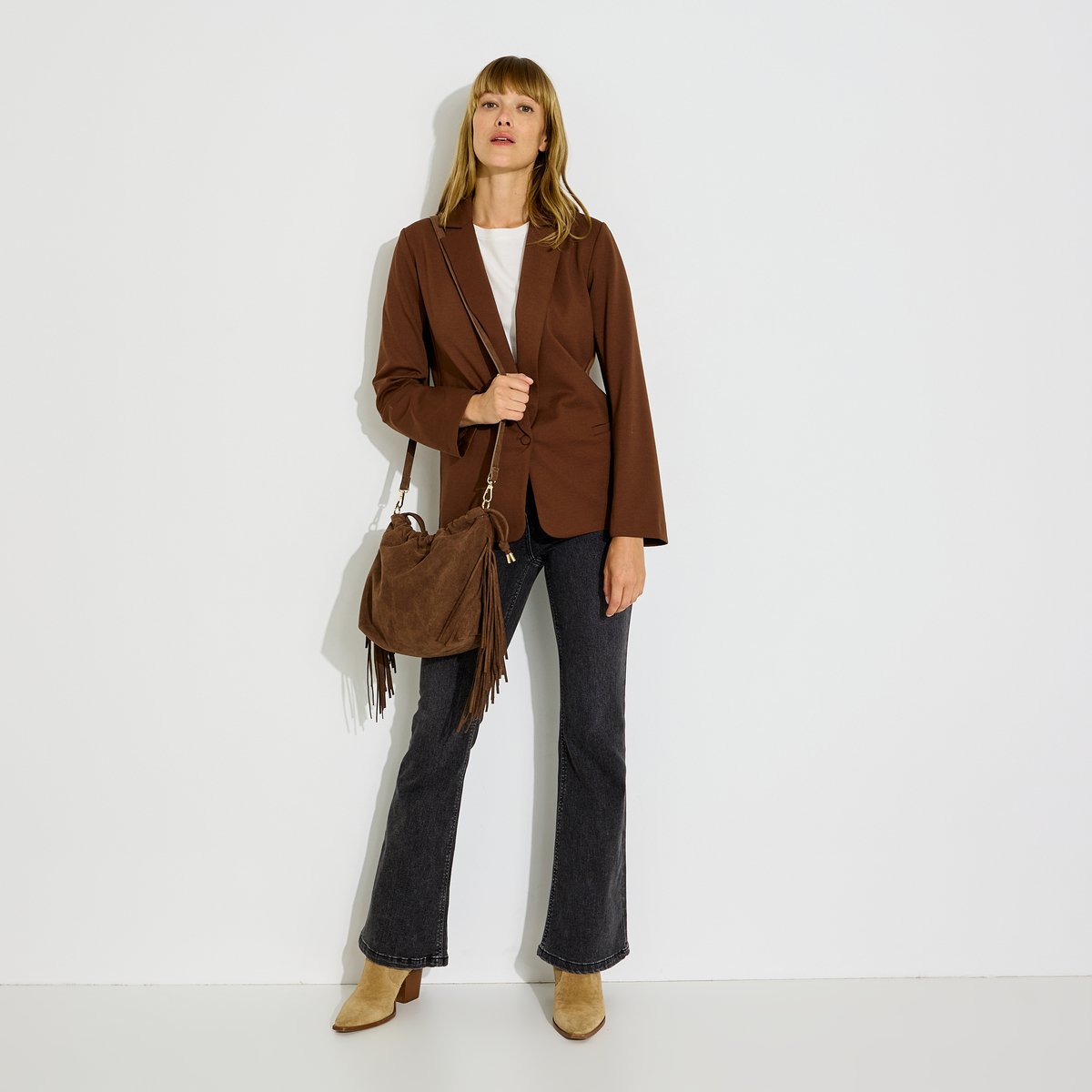 Veste blazer tailleur maille marron, GRAIN DE MALICE