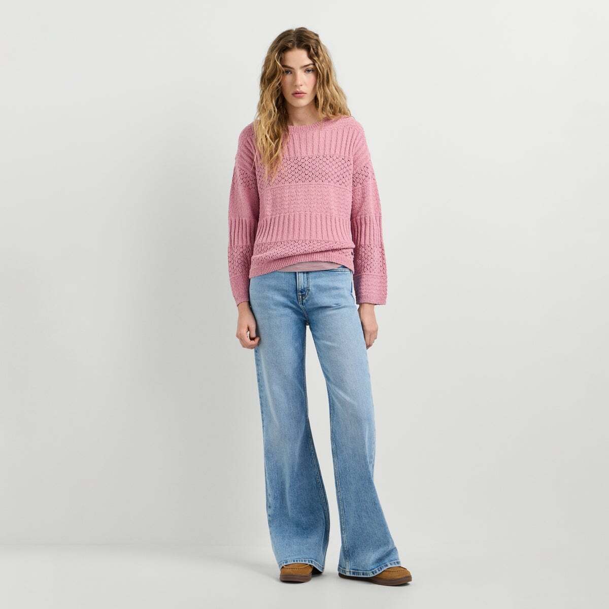 Pull Crochet À Col Rond rose poudre rose, PEPE JEANS