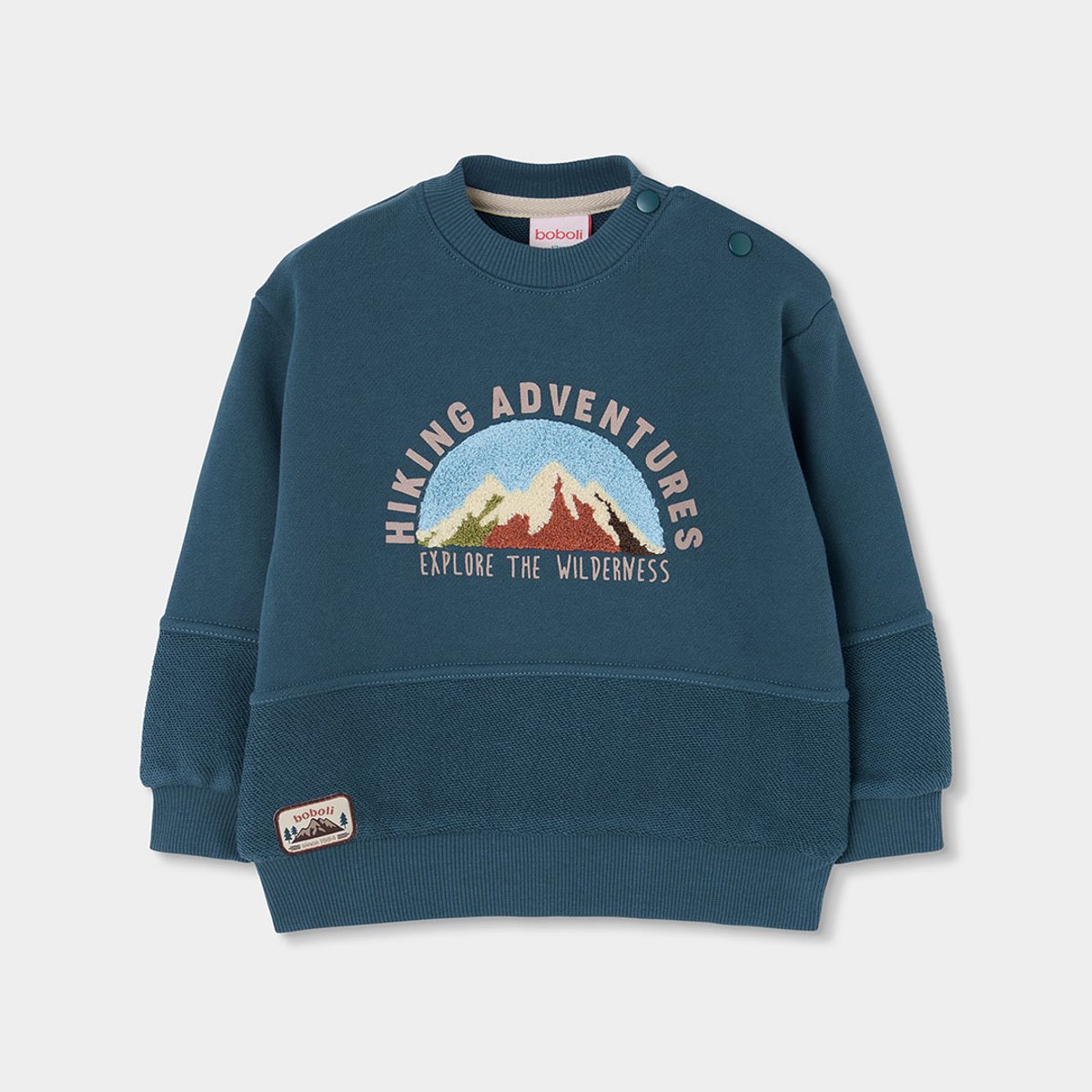 Sweat-shirt garçon molleton broderie montagnes vert, BOBOLI