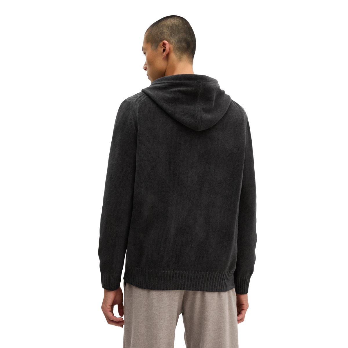 Cardigan en chenille, coupe regular en mélange de coton bio et de laine Schuwoll gris, MARC O'POLO