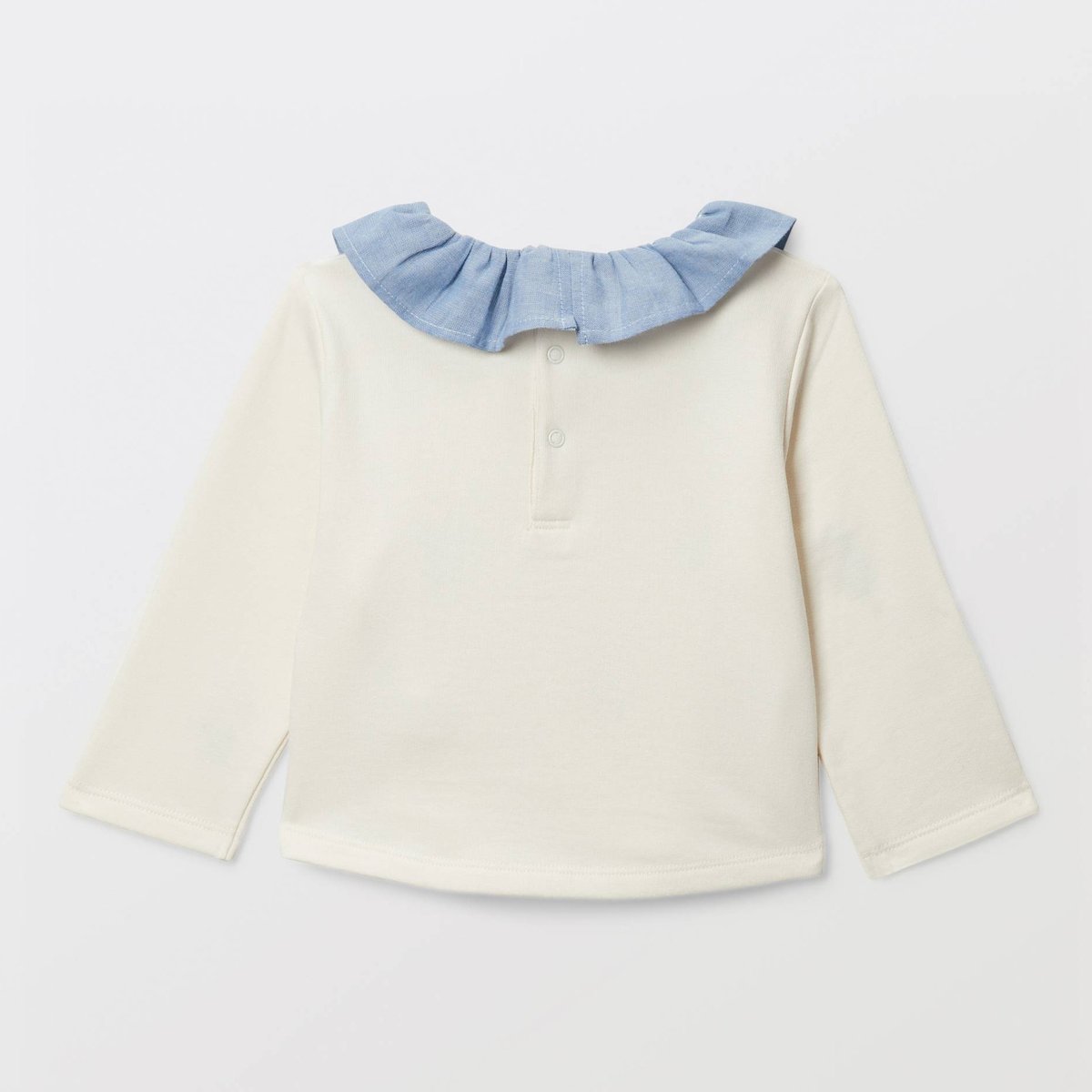 Sweat brodé à col chambray en coton BIO GOTS naturel, BOUT'CHOU