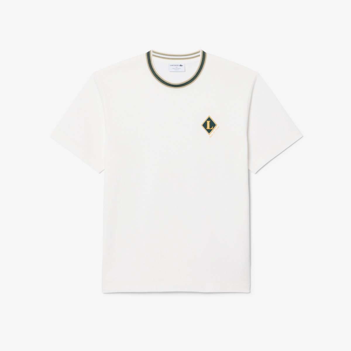T-shirt fabriqué en France rayures badge blanc-70v, LACOSTE