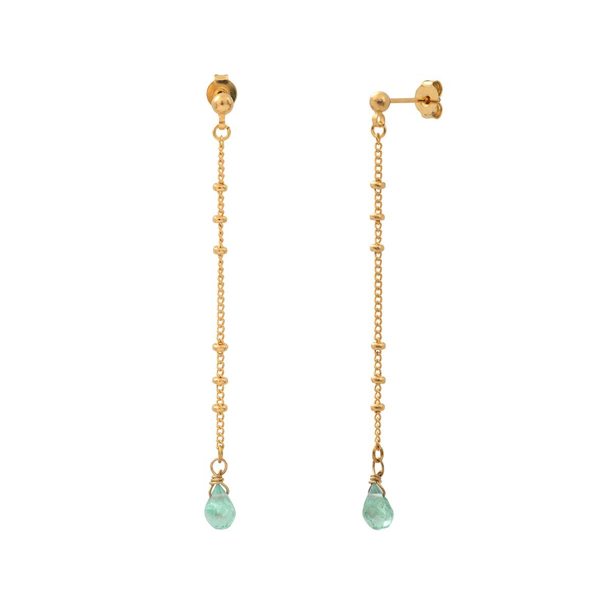 Boucles d'oreilles longues amazonite dorées - danae bleu, CAROLINE NAJMAN