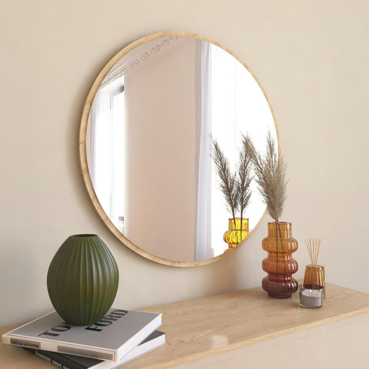 Miroir rond 60 cm CODY chêne, PIER IMPORT