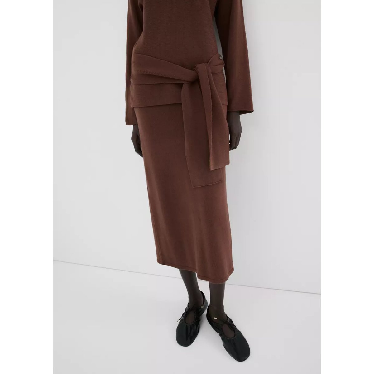 Jupe crayon fendue chocolat, MANGO