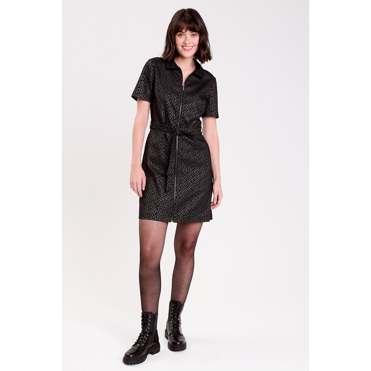 Robe droite courte col chemise noir, CACHE CACHE
