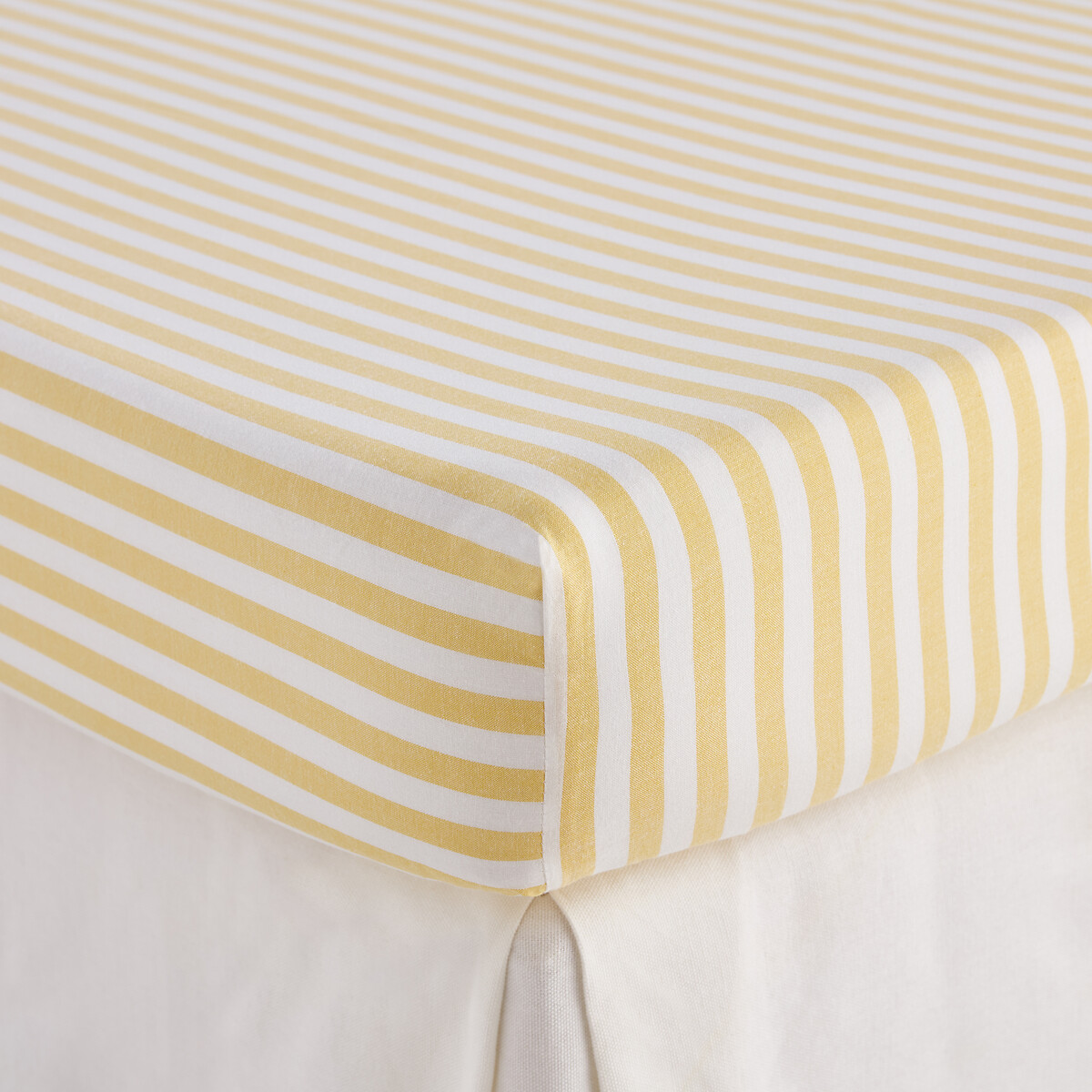 Drap-housse en coton, bonnet 30 cm, rayures en tissé-teint, SOIZIC JAUNE rayé jaune, LA REDOUTE INTERIEURS