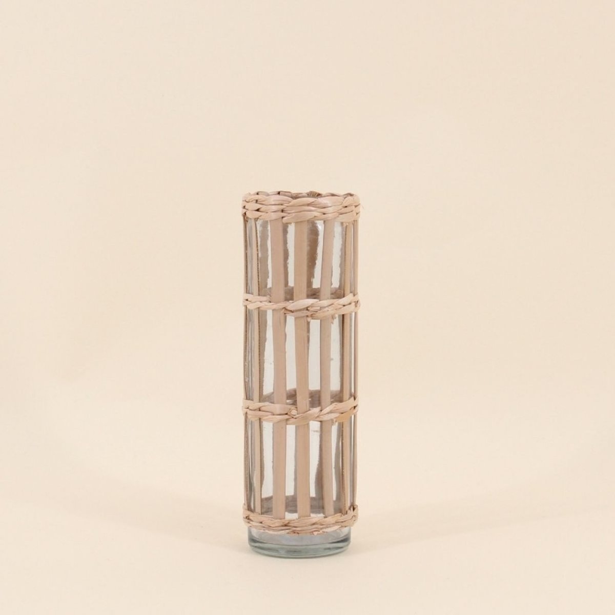 Vase rond en verre et fibres naturelles, H19cm naturel, ORNAMI