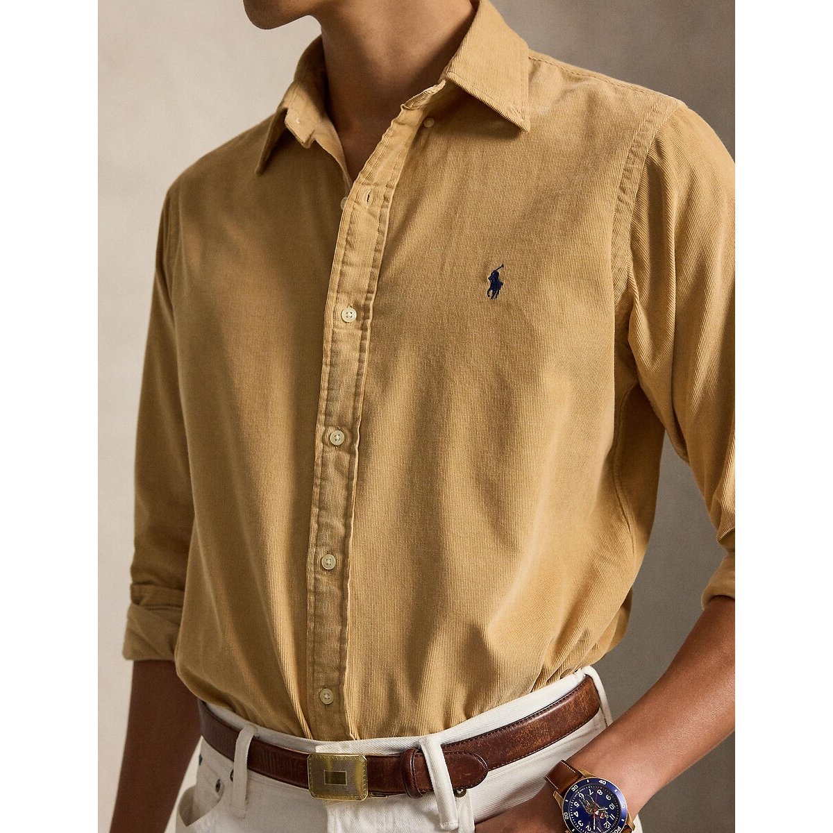 Camicia in velluto a coste aderente, Custom Fit cammello, POLO RALPH LAUREN
