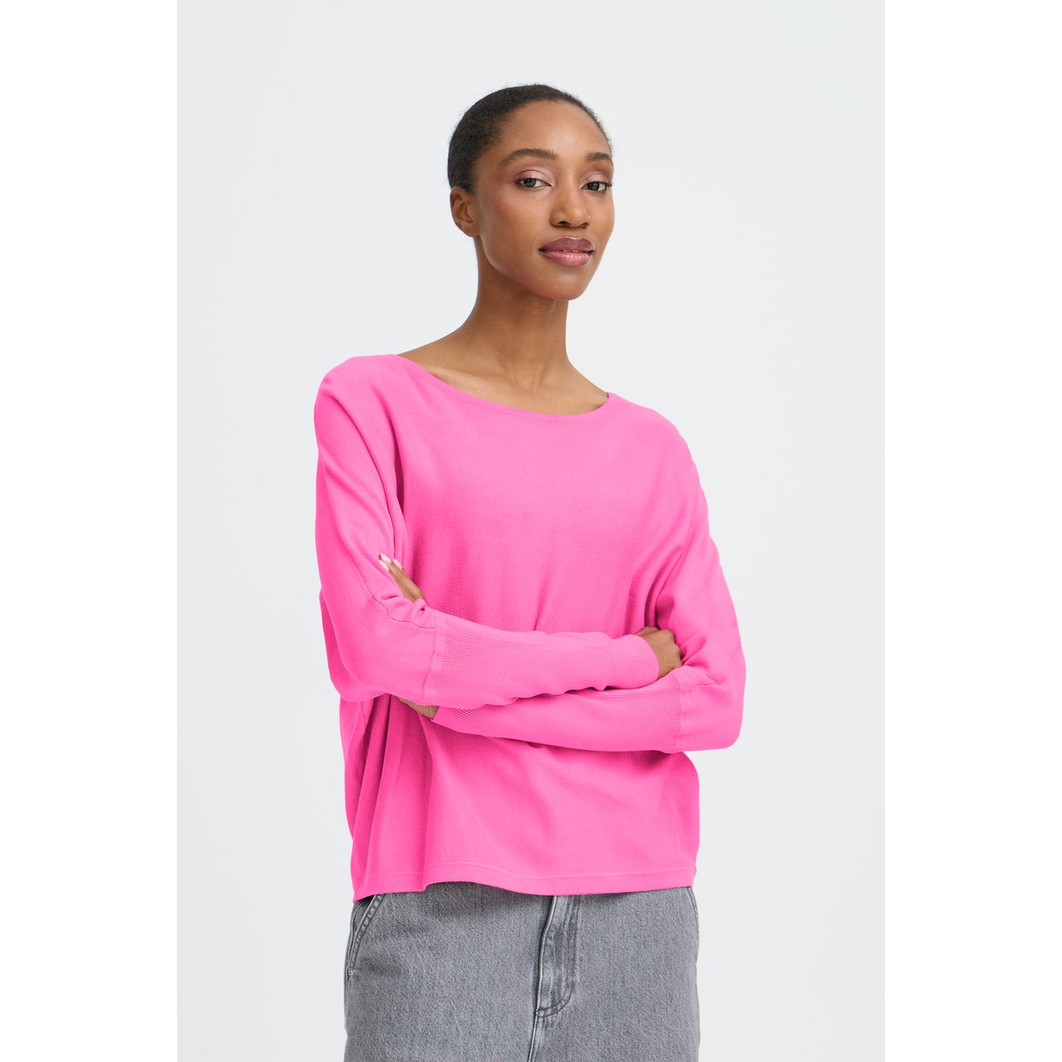 Pull en maille manches longues rose phlox pink, B.YOUNG