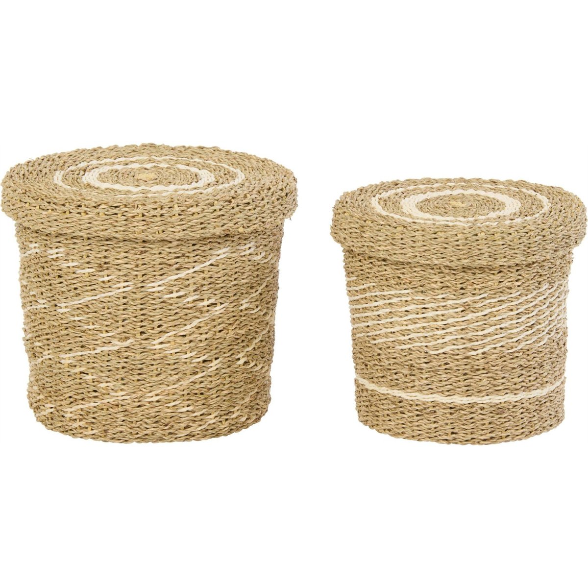 Set de 2 paniers tressés avec couvercle blanc et naturel, RECOLLECTION