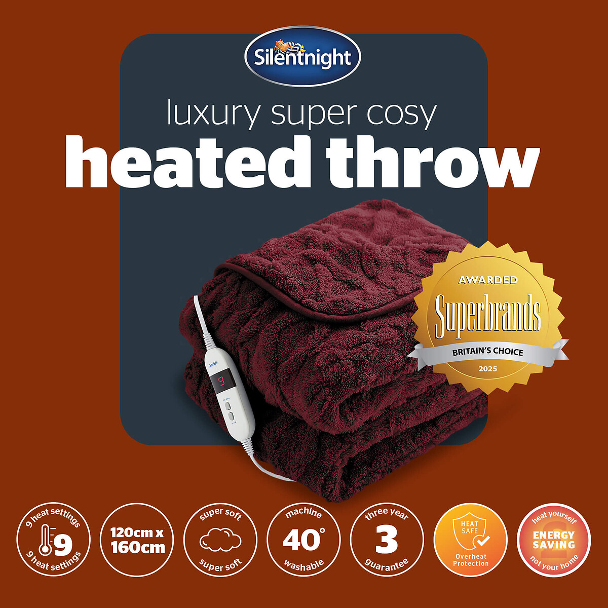 Luxury Super Cosy Heated Throw berry, SILENTNIGHT