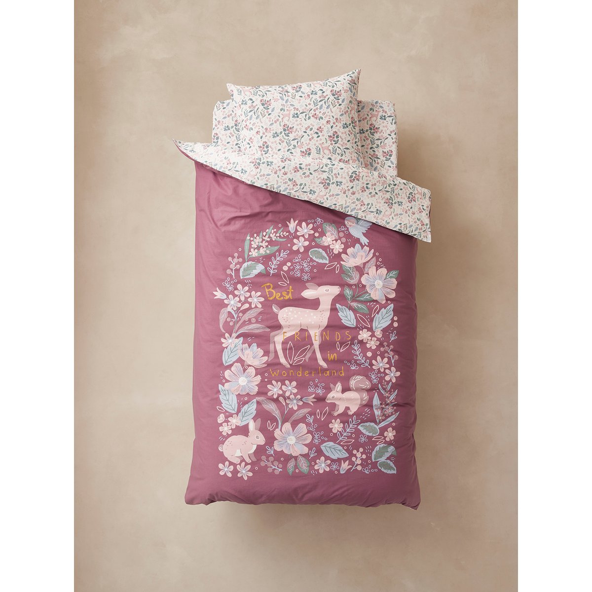 Parure housse de couette + taie d'oreiller VICTORIA prune, VERTBAUDET