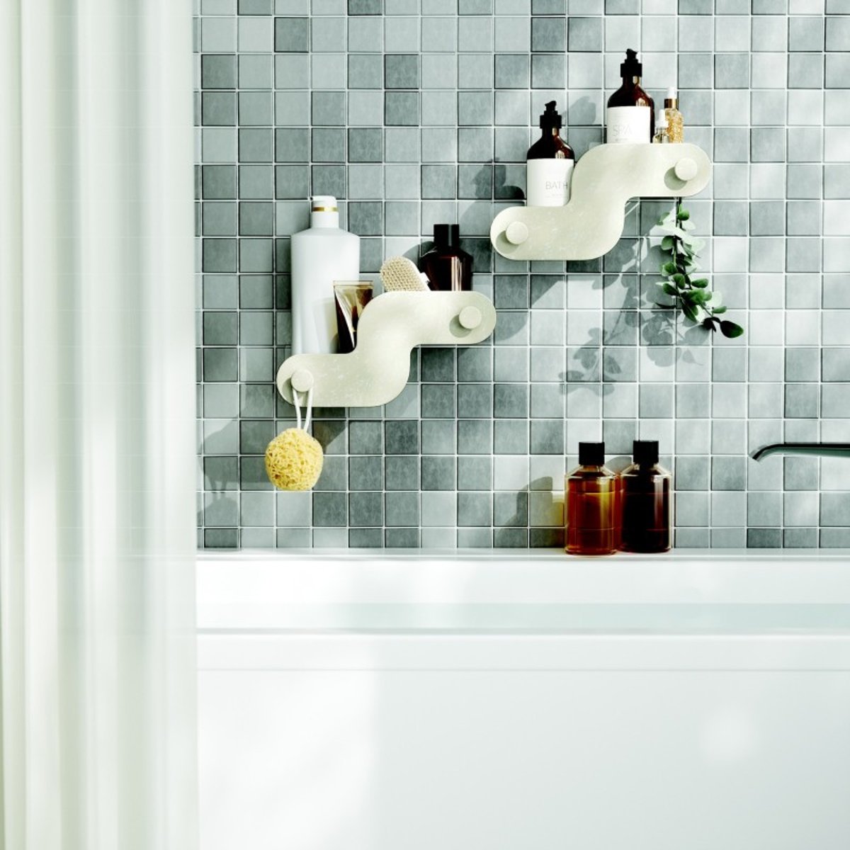Etagère de douche design ventouse  NAMI set de 2 beige, UMBRA