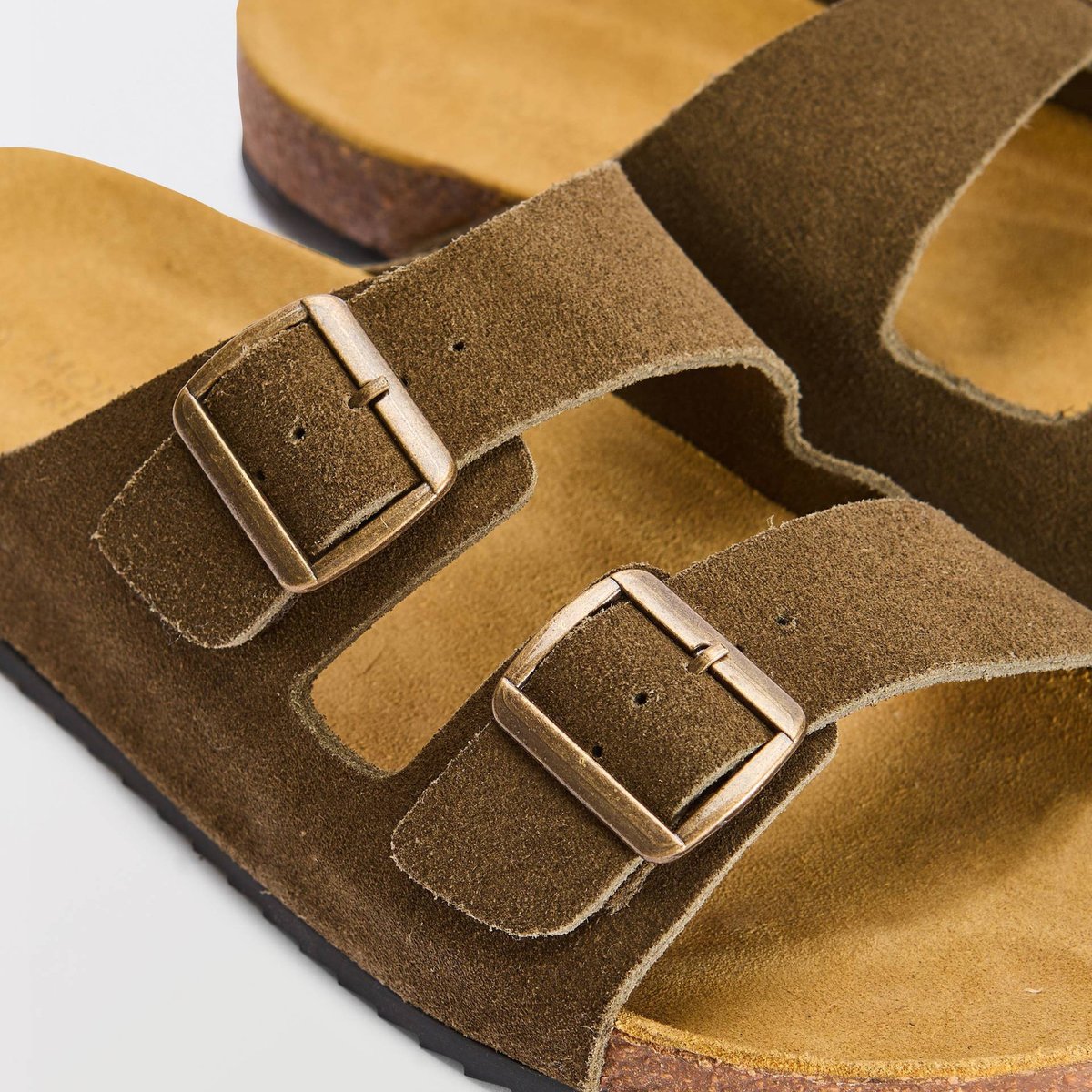 Sandales en cuir kaki, MONOPRIX