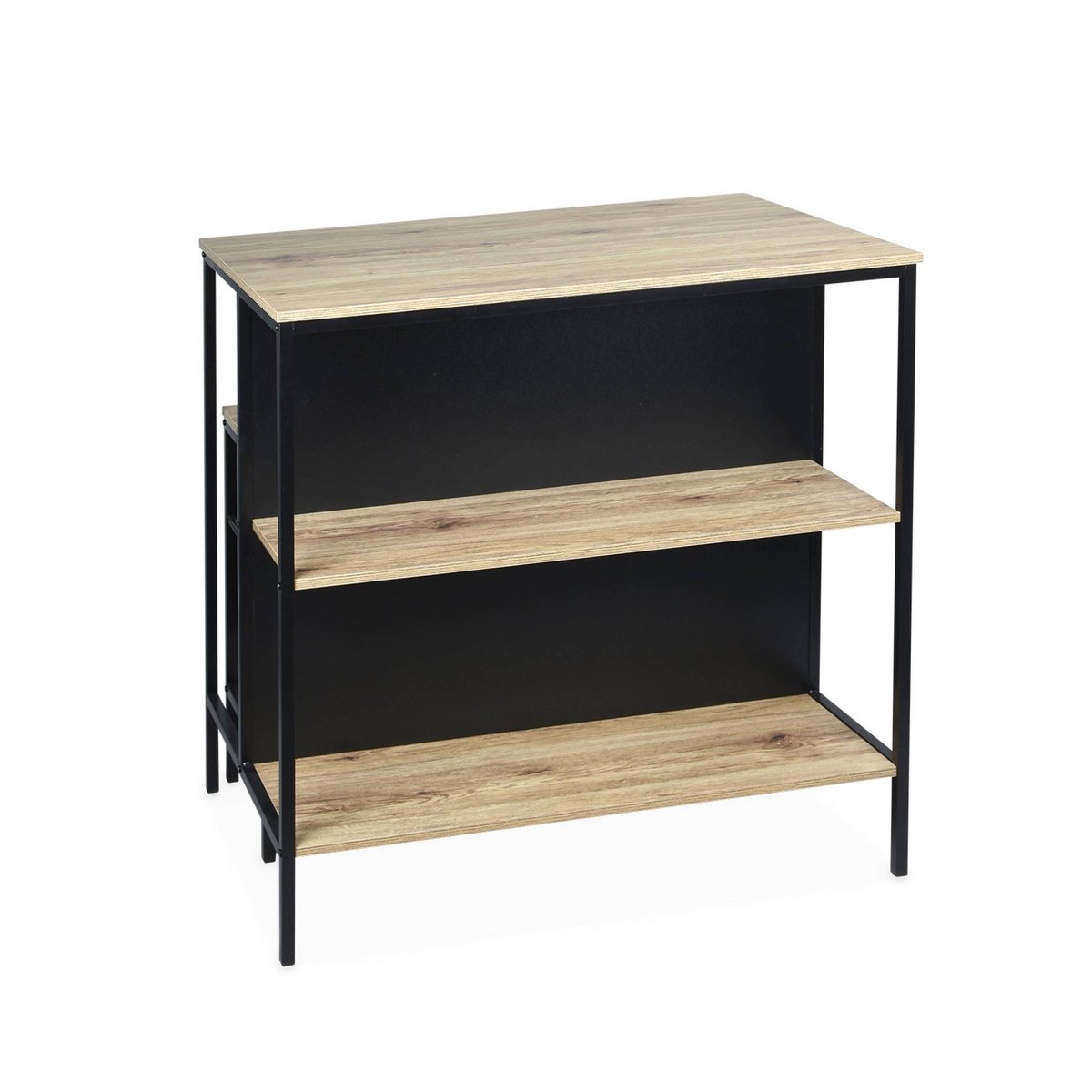 Table haute décor bois et métal avec 2 étagéres 2 tabourets LOFT naturel, SWEEEK