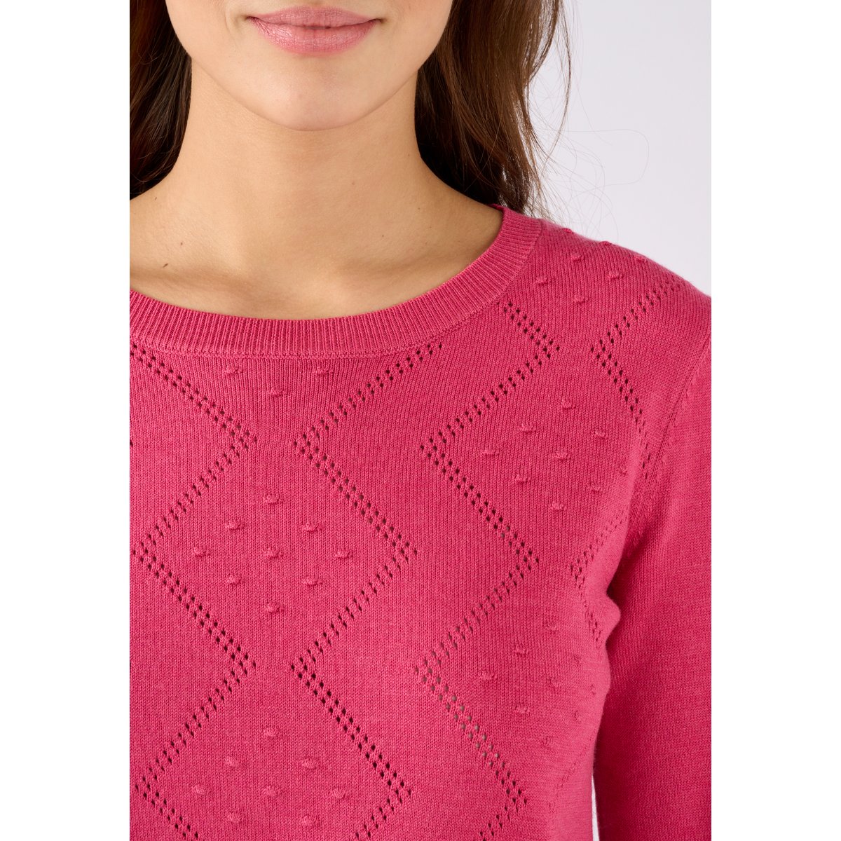 Pull points en relief et jeu d'ajourés rose framboise, DAMART