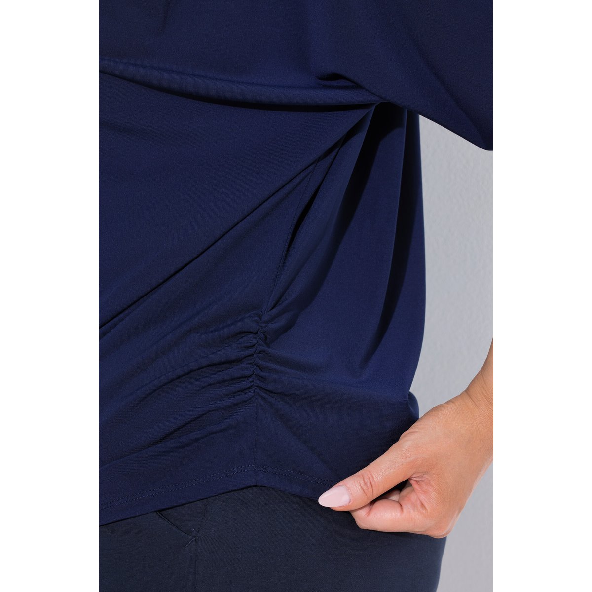 T-shirt en jersey, plis fantaisie marine, ULLA POPKEN