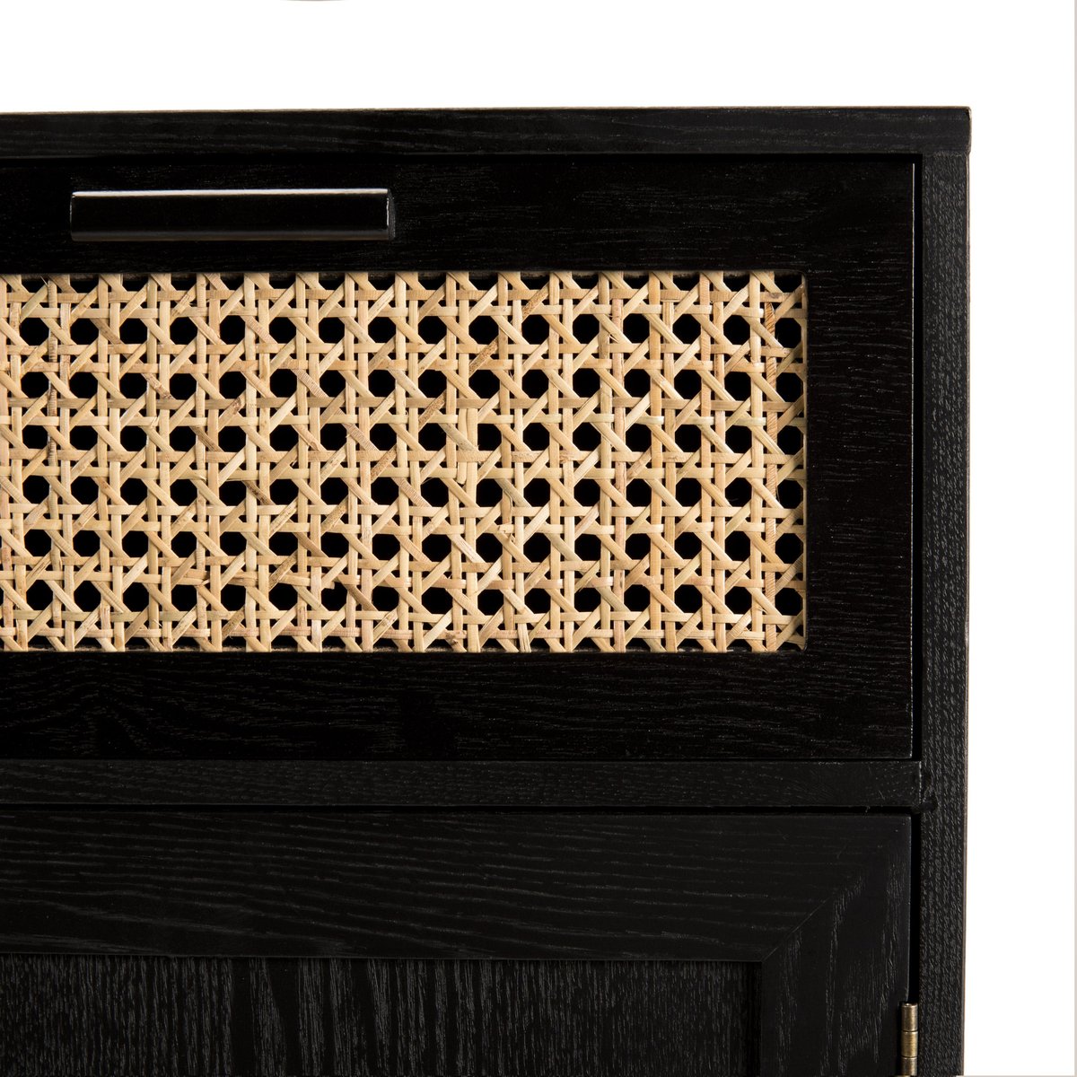 Buffet de rangement bois noir tiroirs en rotin PALMA noir, PIER IMPORT