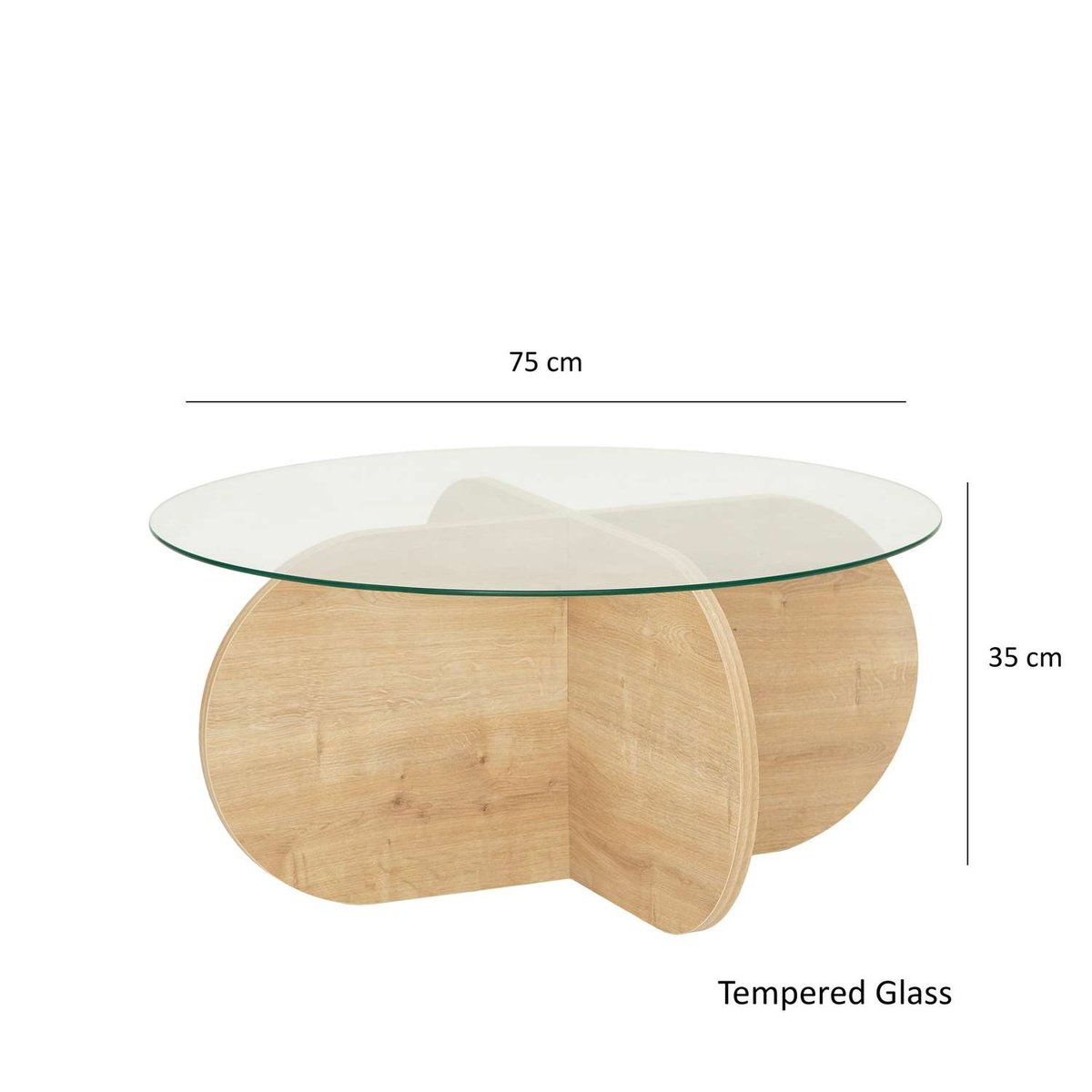 Table basse ronde avec plateau en verre LUMINIX beige, TOILINUX