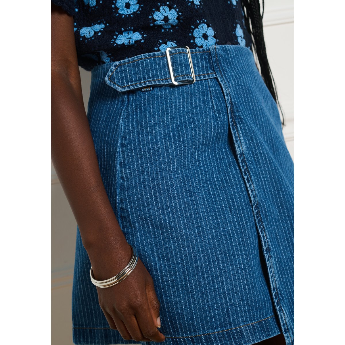 Jupe portefeuille en denim medium blue, LOLALIZA