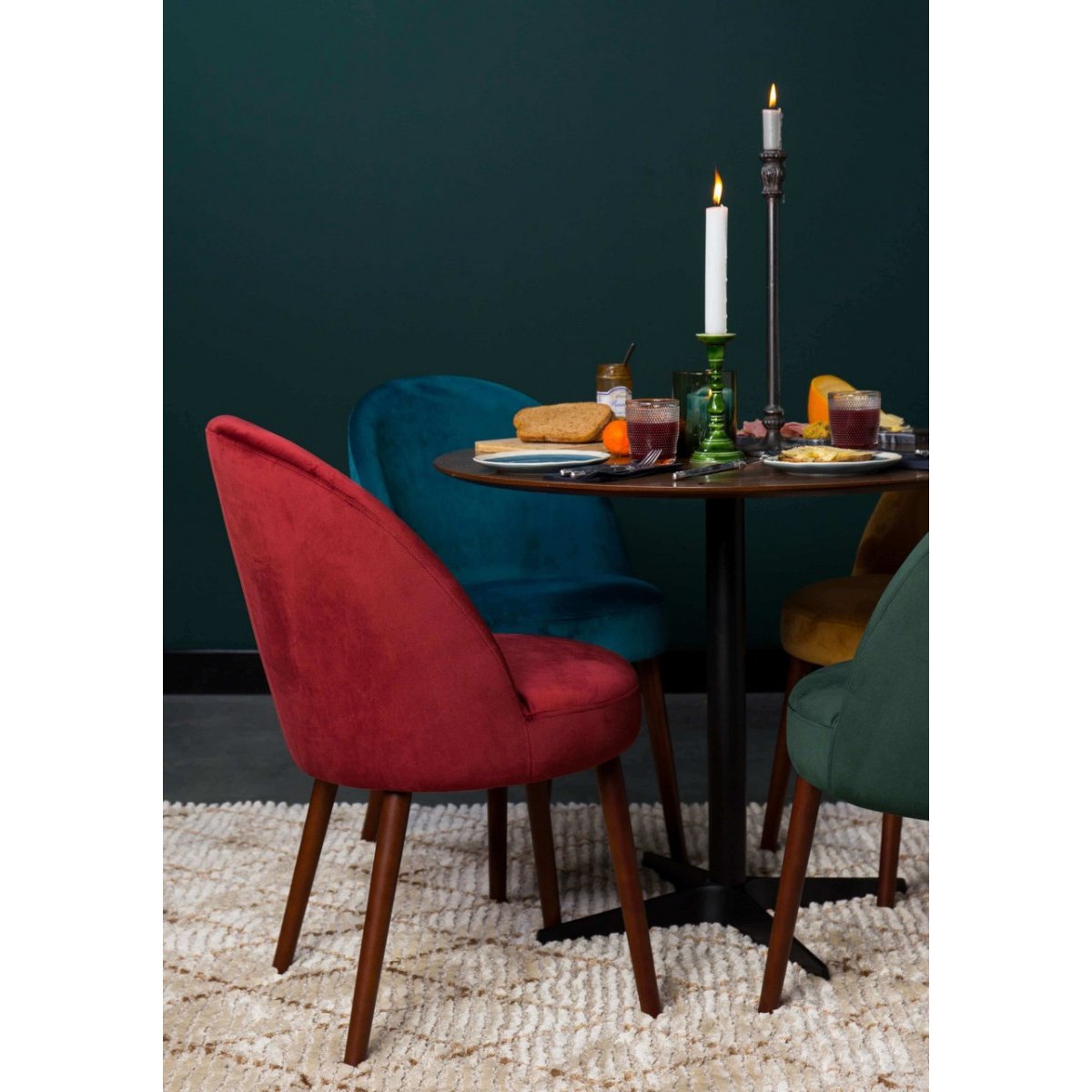 Chaise de salle à manger en velours - BARBARA rouge, DUTCHBONE