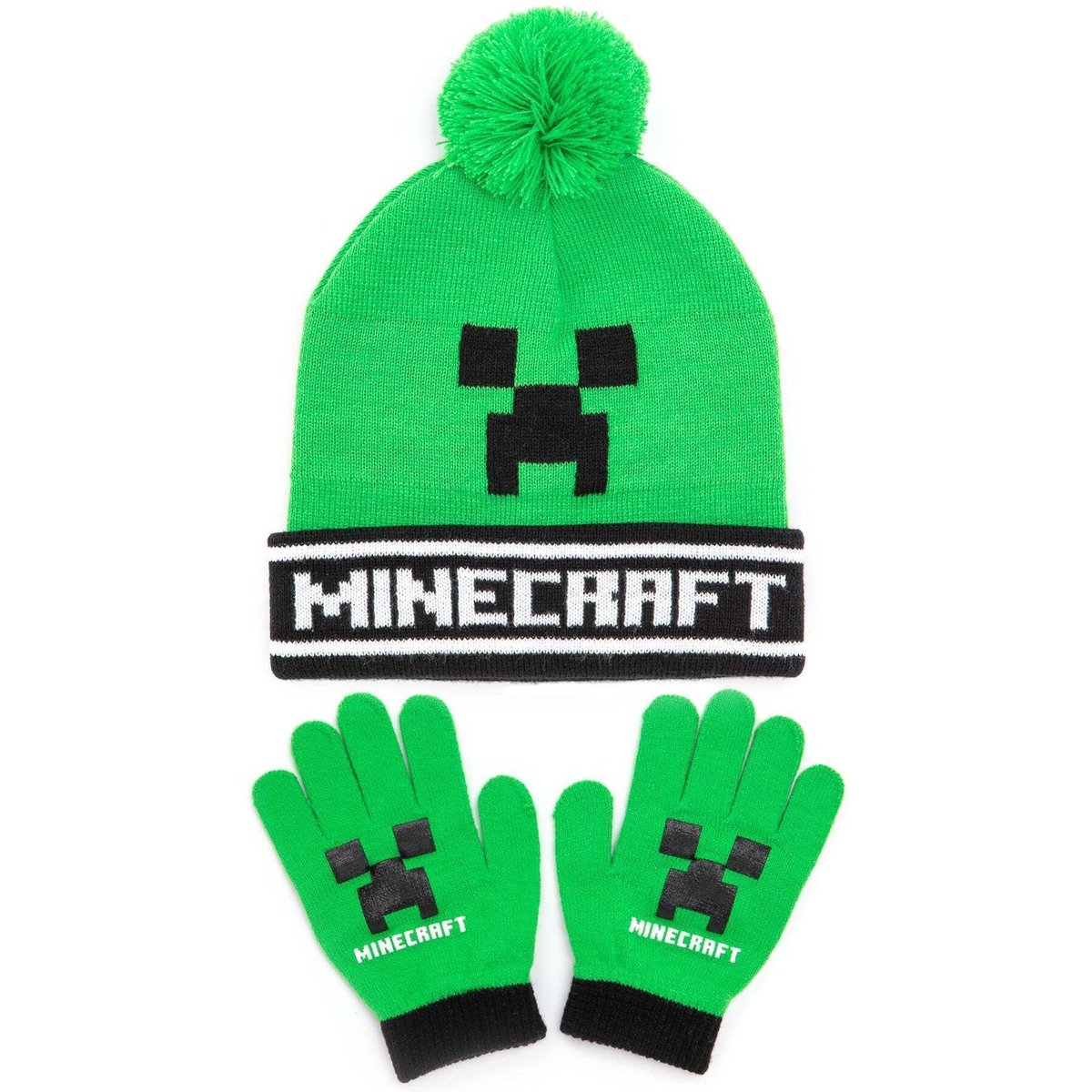 Ensemble bonnet et gants vert / noir, MINECRAFT