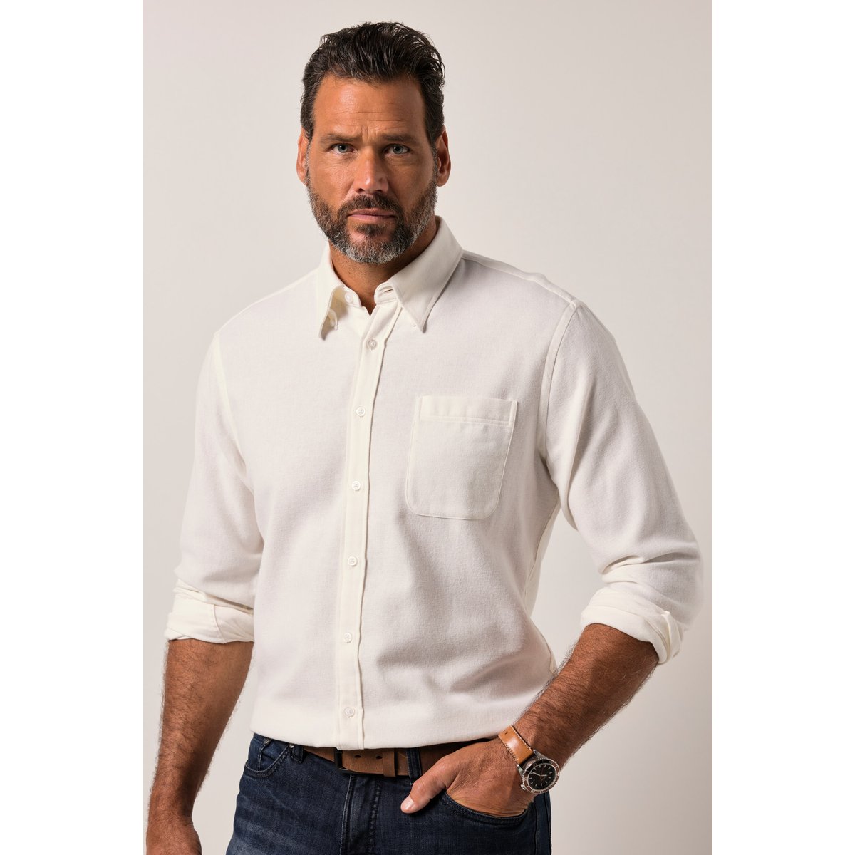 Chemise en flanelle à carreaux blanc crème, JP1880