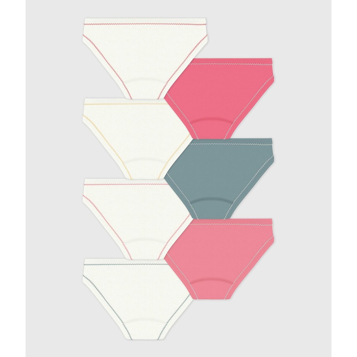 Lot de 7 culottes unies en coton blanc + rose + vert, PETIT BATEAU