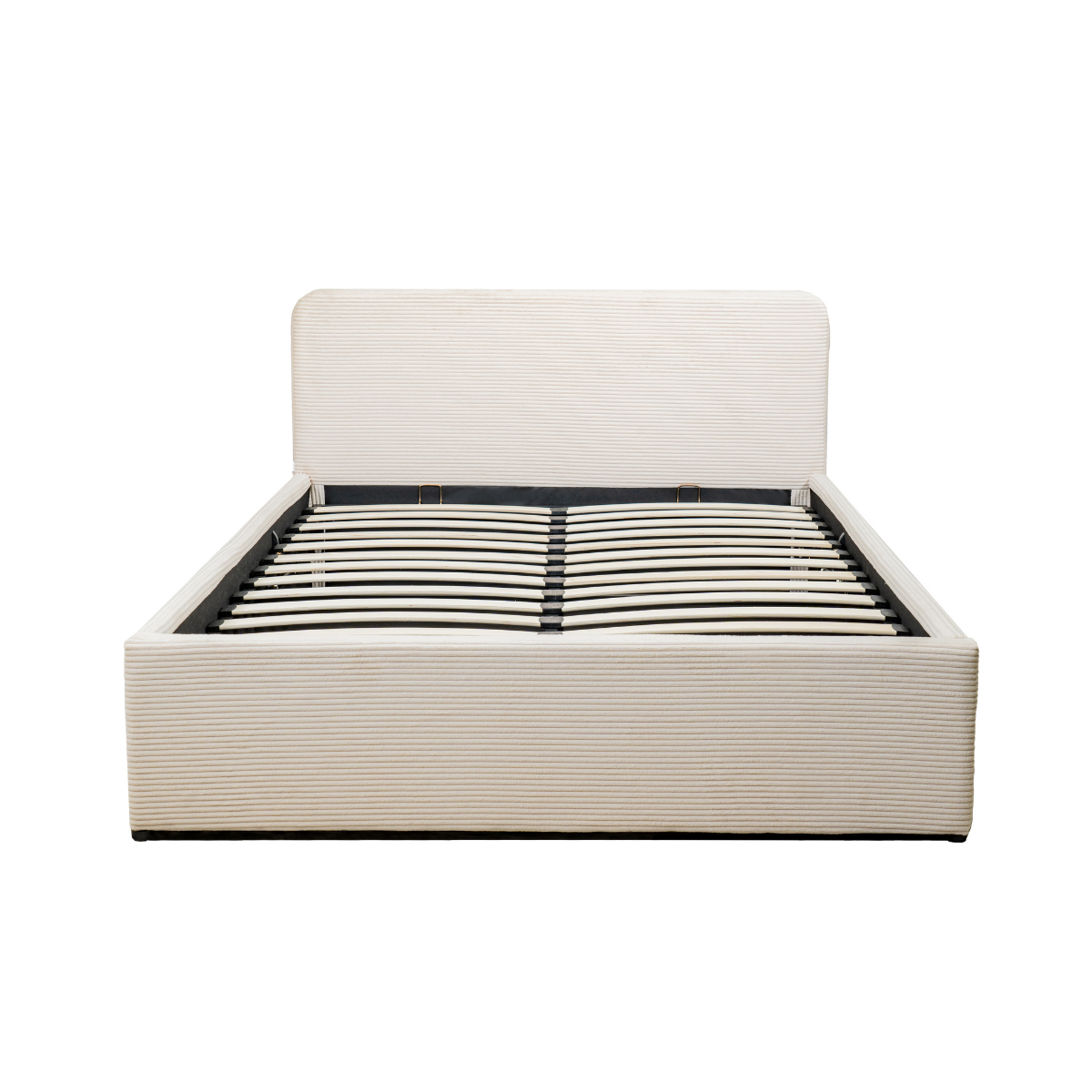 Lit coffre 160x200 cm en velours côtelé beige avec tête de lit et sommier - LIVY beige, CALICOSY
