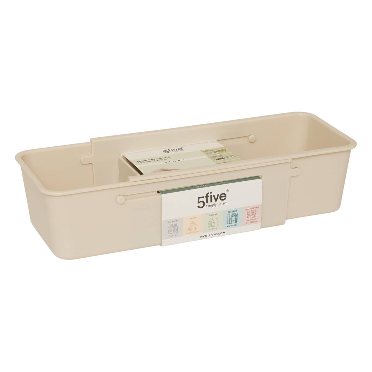 Organiseur de tiroir extensible rectangulaire STORA beige, 5FIVE SIMPLY SMART