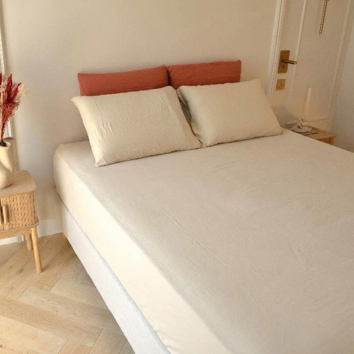 Drap-housse - Gaze de coton - LOUISE ecru, MAISON AUBERTIN