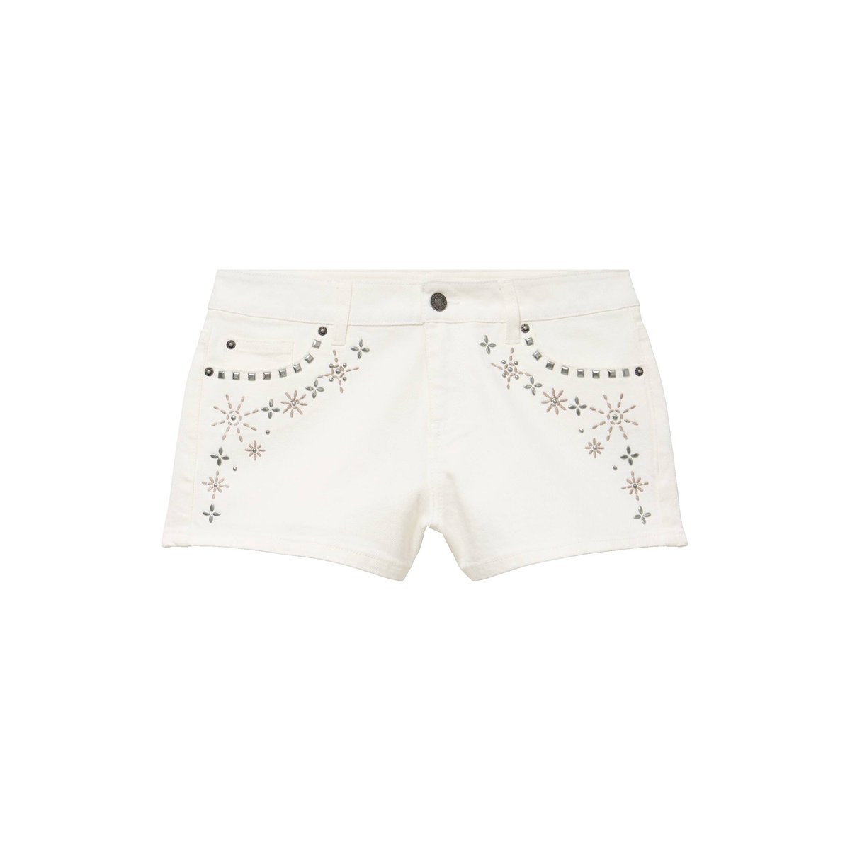 Short en jean avec broderie ecru, CACHE CACHE