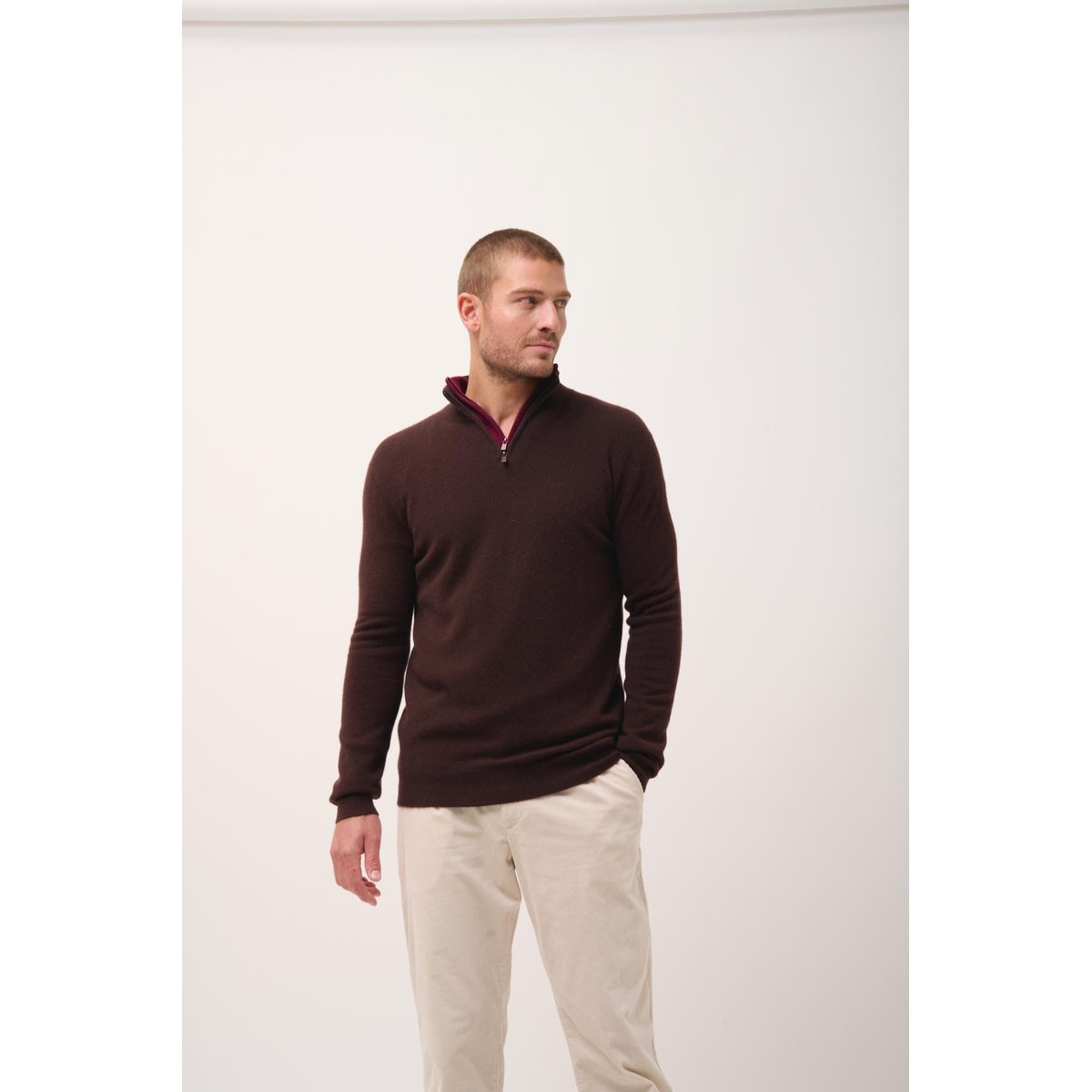 Pull Camionneur Choco Bradley marron foncé, JUST CASHMERE