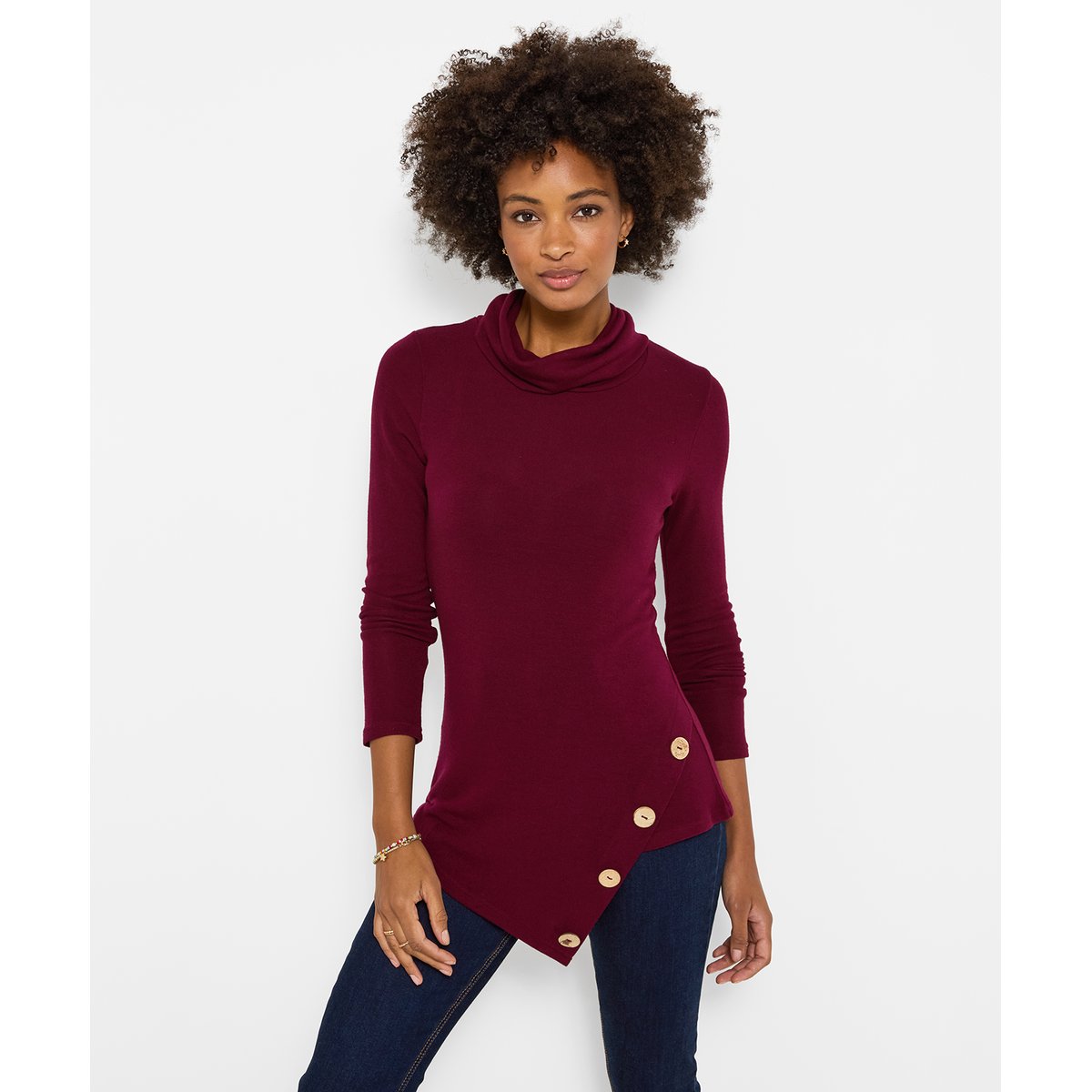 Tunique en Jersey à Col Roulé et Ourlet Asymétrique rouge, JOE BROWNS