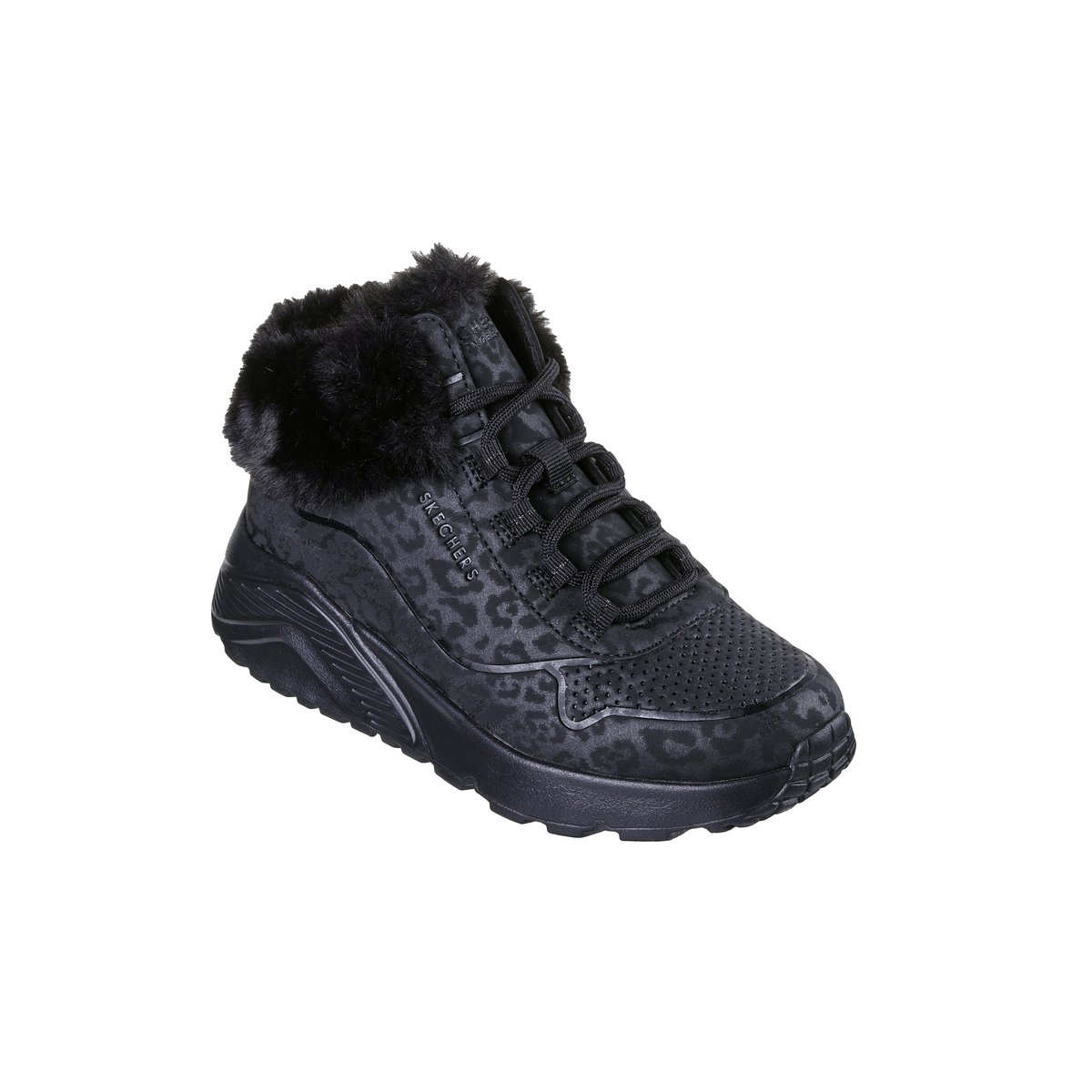Basket Montante à Lacets Uno Lite Cozy Leopard noir, SKECHERS
