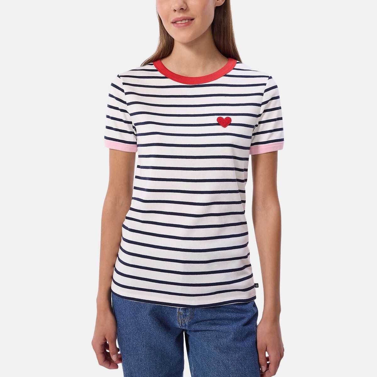 T-shirt l'iconique, rayé col rond blanc/marine, PETIT BATEAU