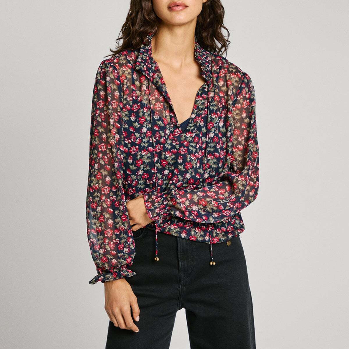 Blouse Semi-Transparente À Imprimé Floral bleu dulwich, PEPE JEANS
