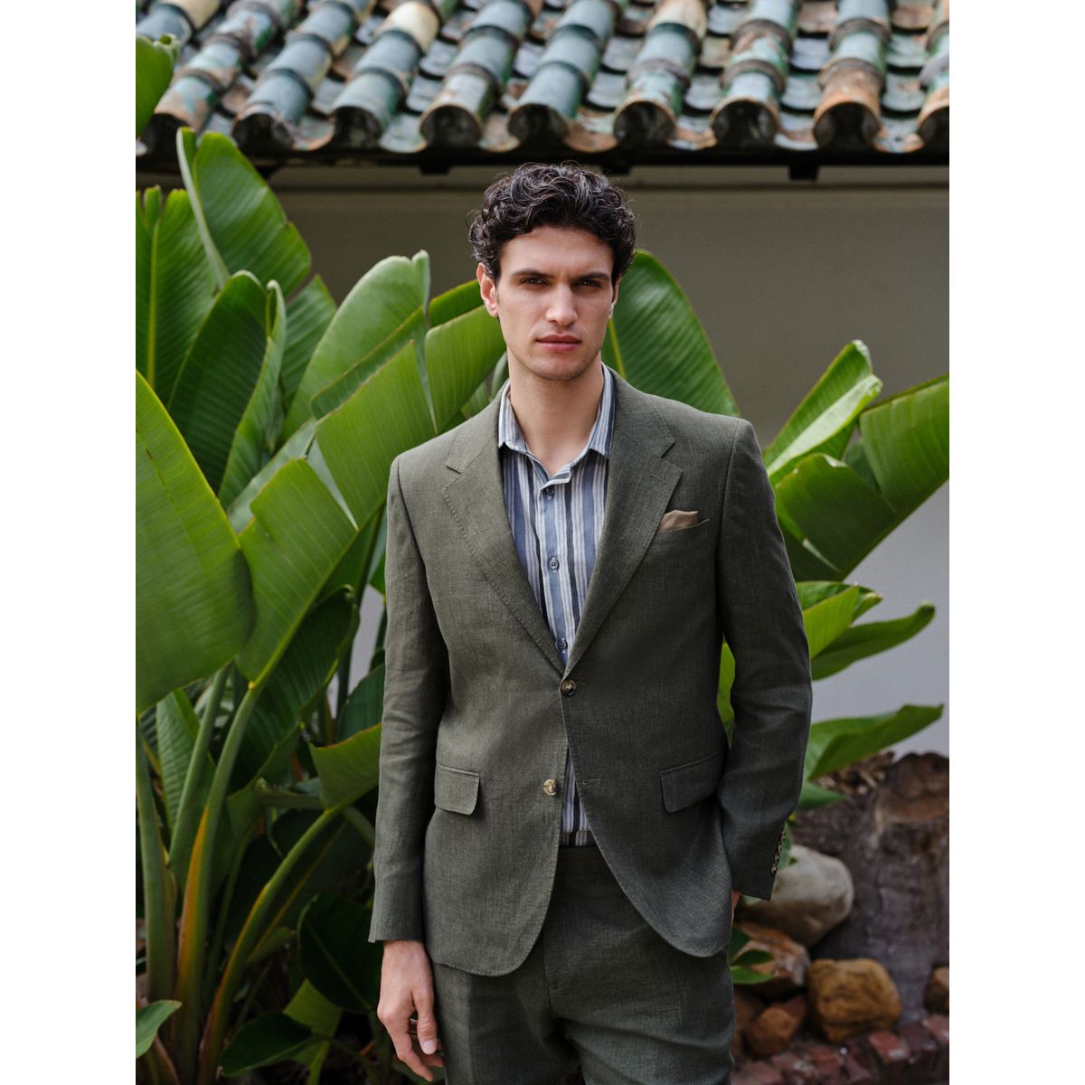 Veste de costume slim en lin italien signature vert, NEXT