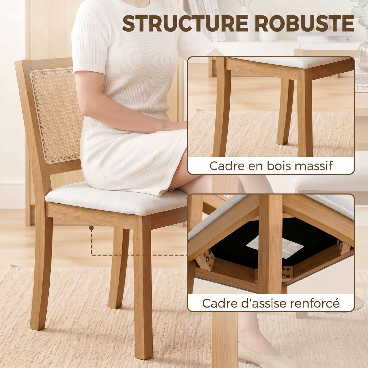 Chaise de salle à manger Bois d'hévéa Crème crème, chêne, HOMCOM