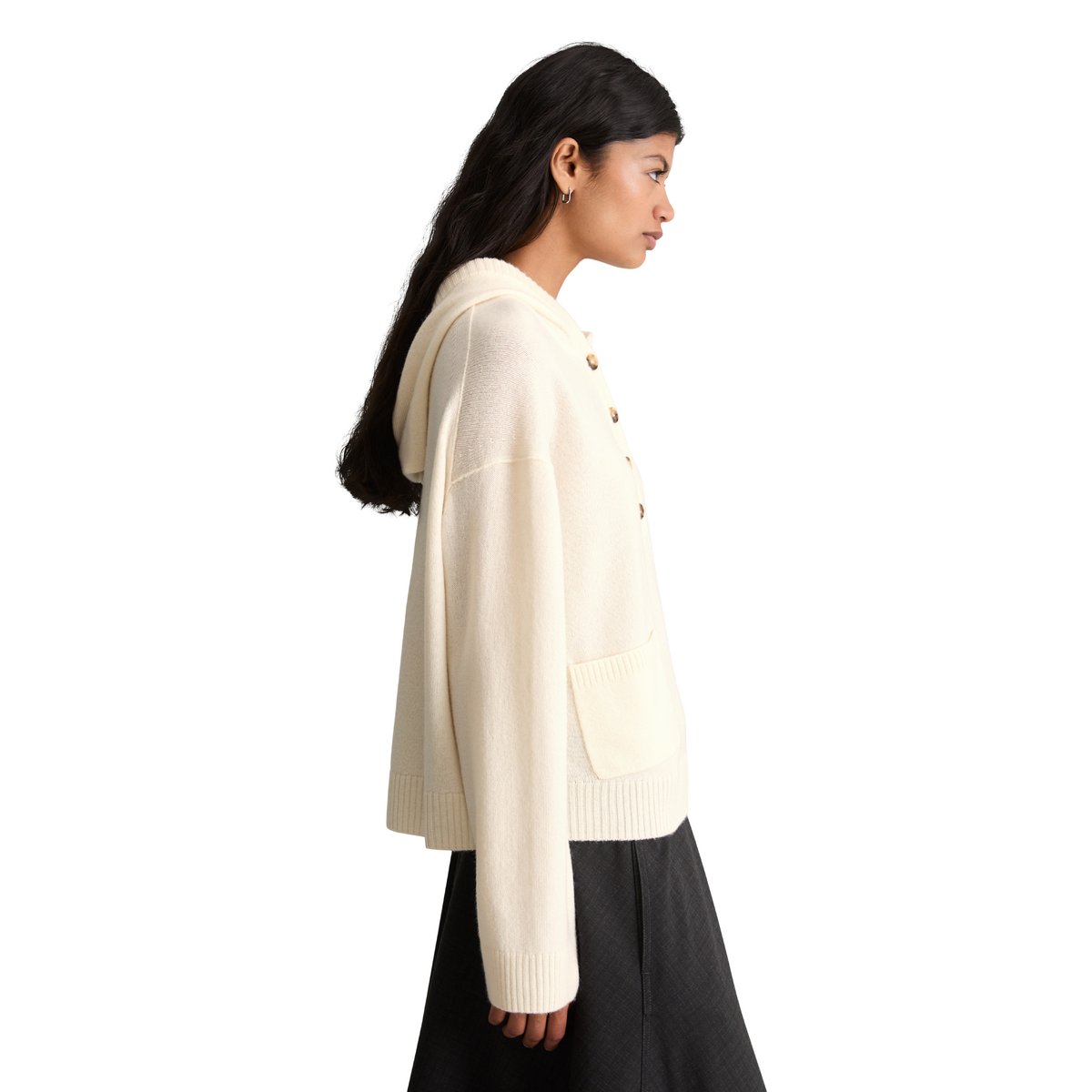 Sweat à capuche oversize en maille mérinos au toucher doux blanc, MARC O’POLO DENIM