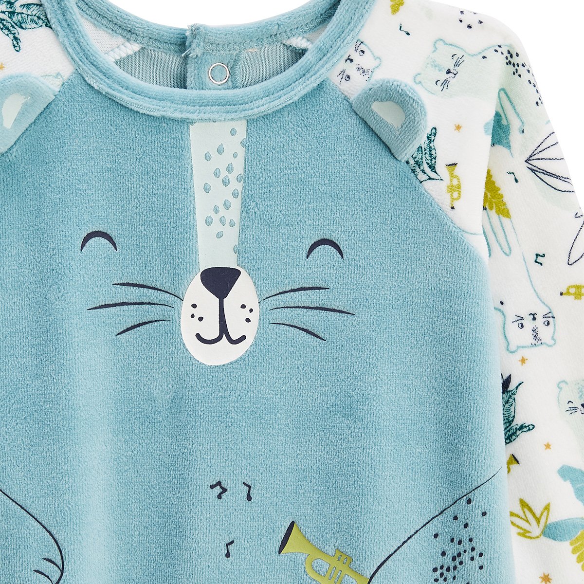 Pyjama bébé en velours Oscar bleu, PETIT BEGUIN